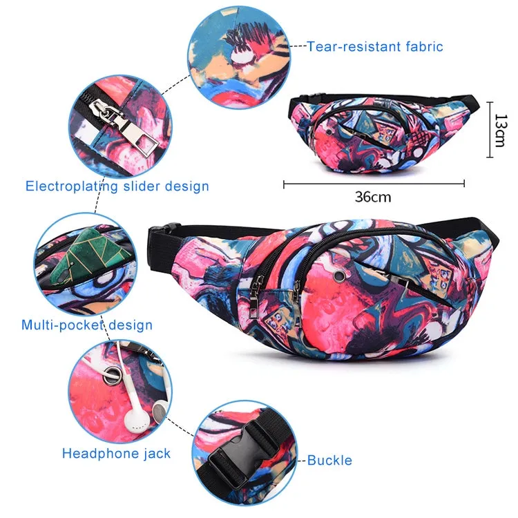 Color Printing Multi-function Casual Pockets Ladies Outdoor Purse Waist Bag(Dragonfly Pattern)