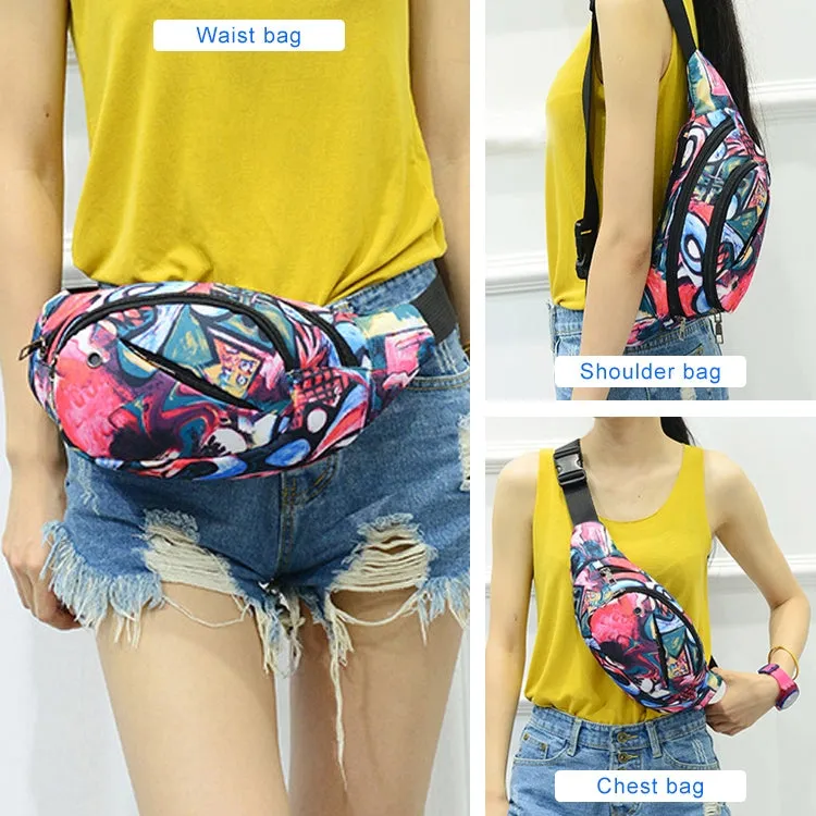 Color Printing Multi-function Casual Pockets Ladies Outdoor Purse Waist Bag(Dragonfly Pattern)