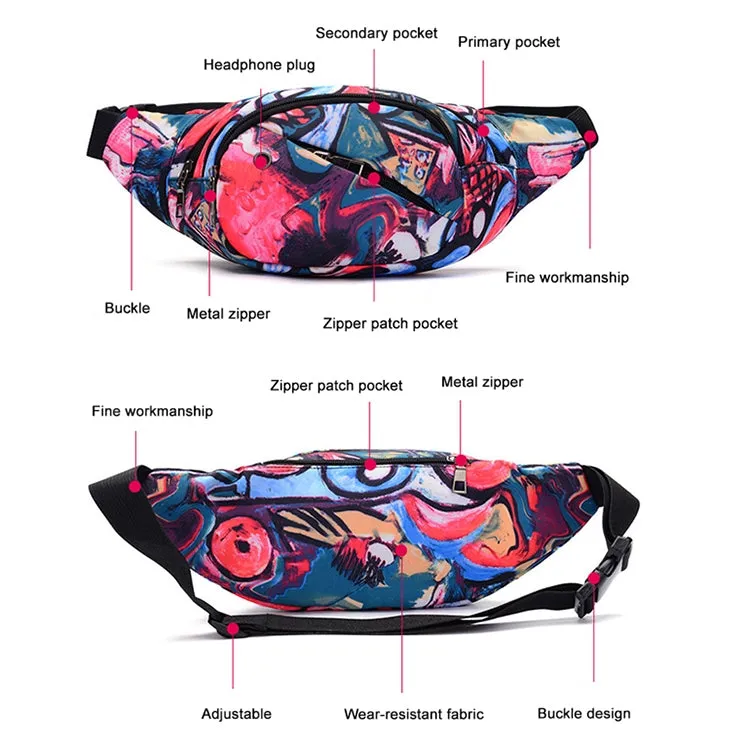 Color Printing Multi-function Casual Pockets Ladies Outdoor Purse Waist Bag(Dragonfly Pattern)