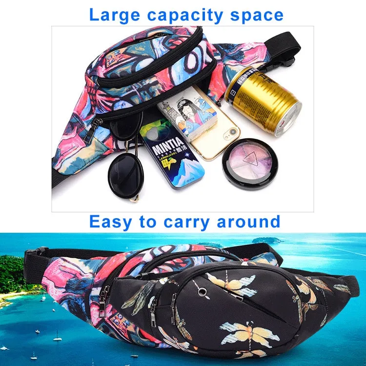 Color Printing Multi-function Casual Pockets Ladies Outdoor Purse Waist Bag(Dragonfly Pattern)