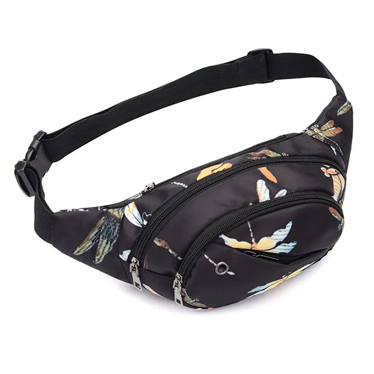 Color Printing Multi-function Casual Pockets Ladies Outdoor Purse Waist Bag(Dragonfly Pattern)