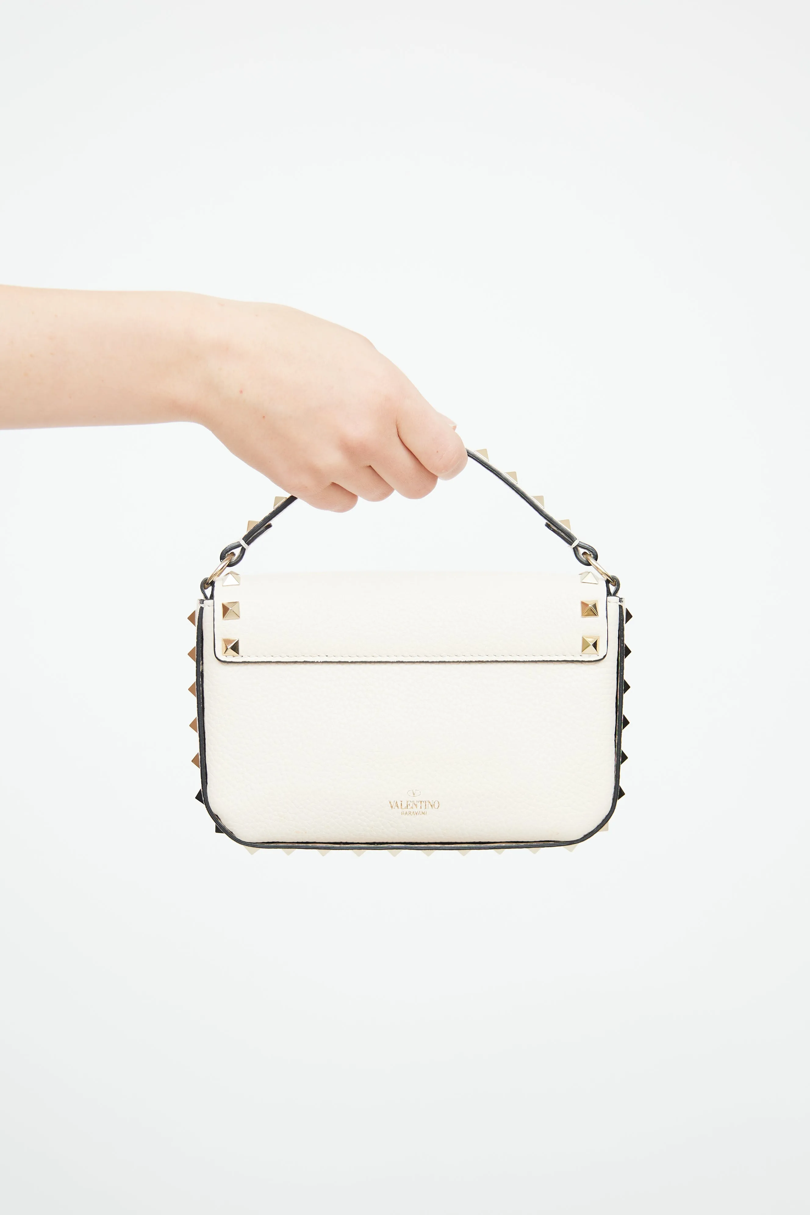 Cream Small Leather Rockstud Crossbody Bag