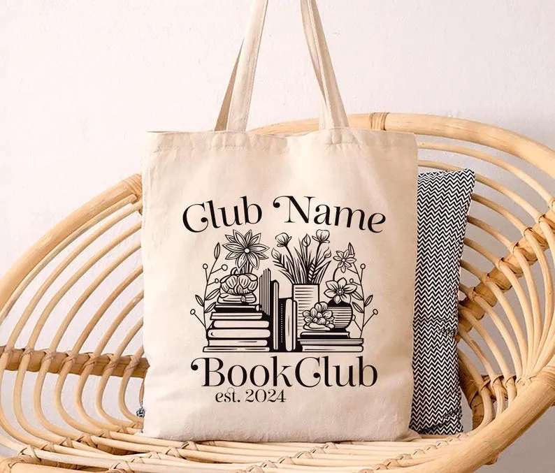 Custom Book Club Tote Bag, Personalized Reading Club Tote Bag