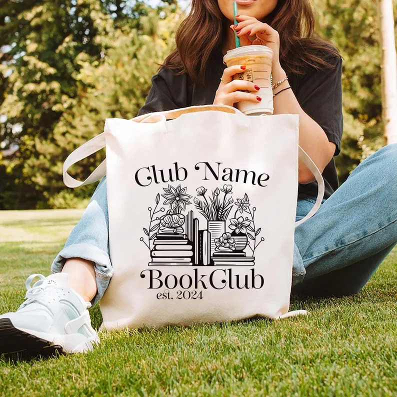 Custom Book Club Tote Bag, Personalized Reading Club Tote Bag