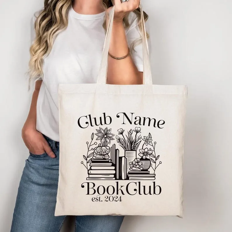 Custom Book Club Tote Bag, Personalized Reading Club Tote Bag