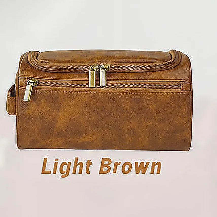 Dazzlo Men's Leather Toiletry Bag - Light Brown/Dark Brown/Coffee/Black - 10"