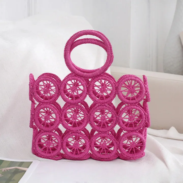 Devin Multi Circles Woven Straw Tote Bags - 7 Colors