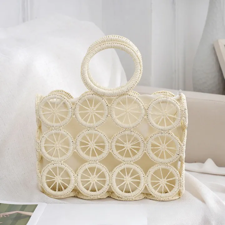 Devin Multi Circles Woven Straw Tote Bags - 7 Colors