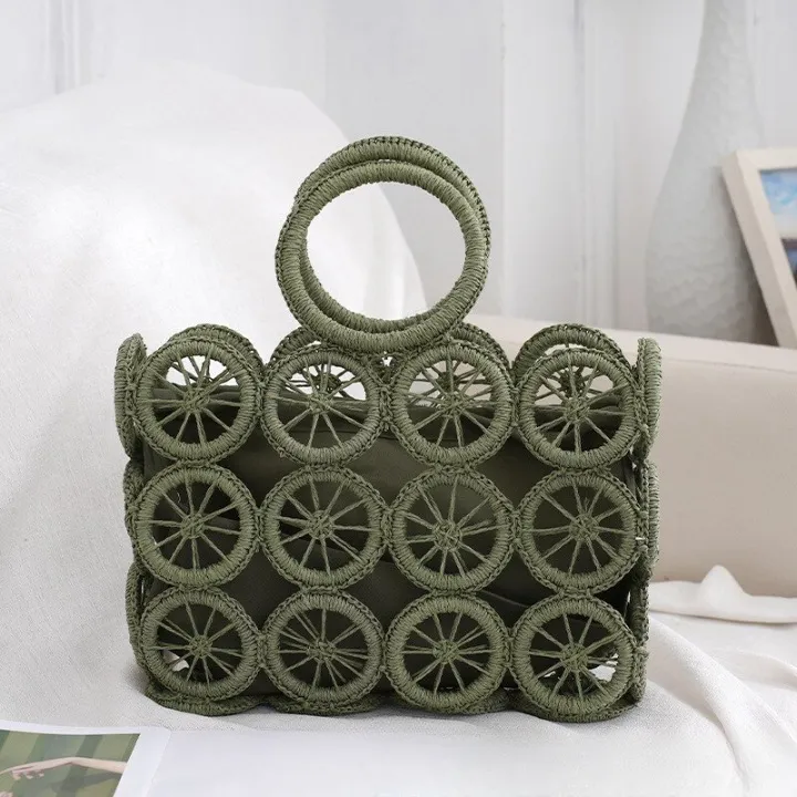 Devin Multi Circles Woven Straw Tote Bags - 7 Colors