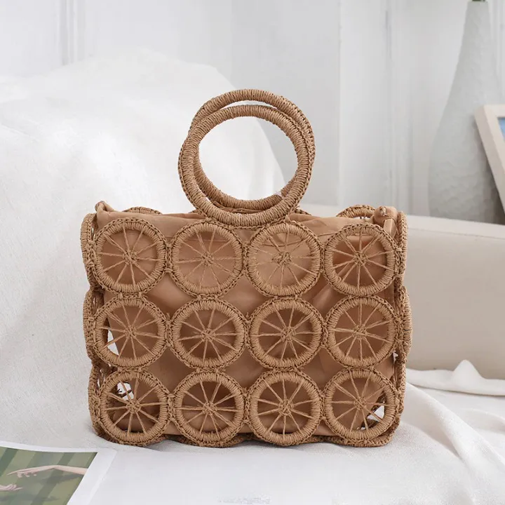 Devin Multi Circles Woven Straw Tote Bags - 7 Colors