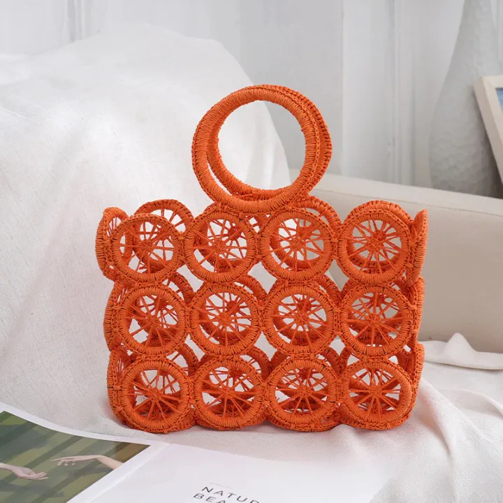 Devin Multi Circles Woven Straw Tote Bags - 7 Colors