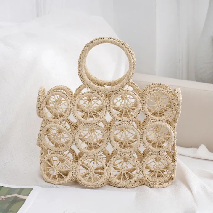 Devin Multi Circles Woven Straw Tote Bags - 7 Colors