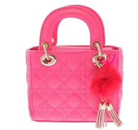 Doe A Dear Fuchsia Top Handle Bag with Gold Chained Fur Ball Handbag