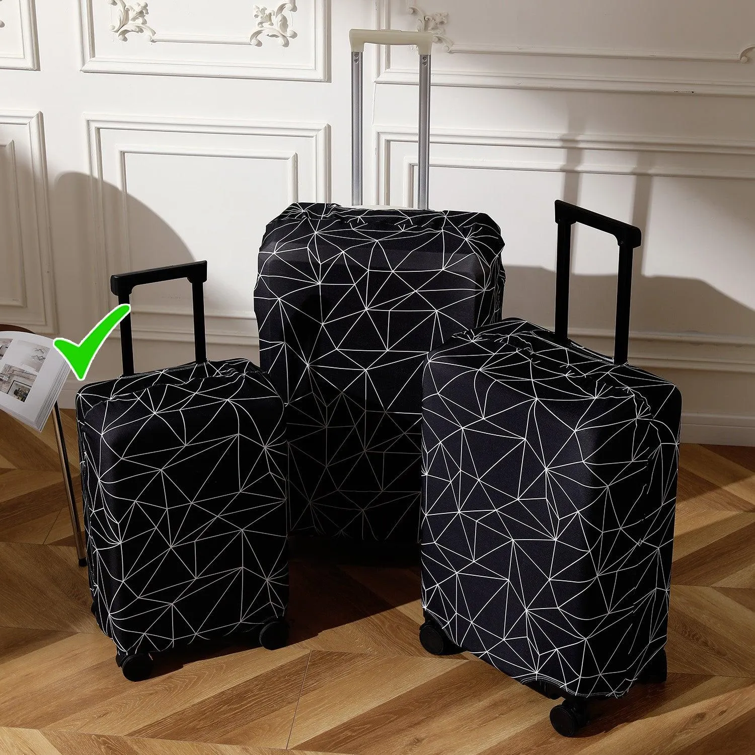 Durable 180 GSM Suitcase Covers S/M/L -Size for Trolley Suitcase, Black Geometric Abstract