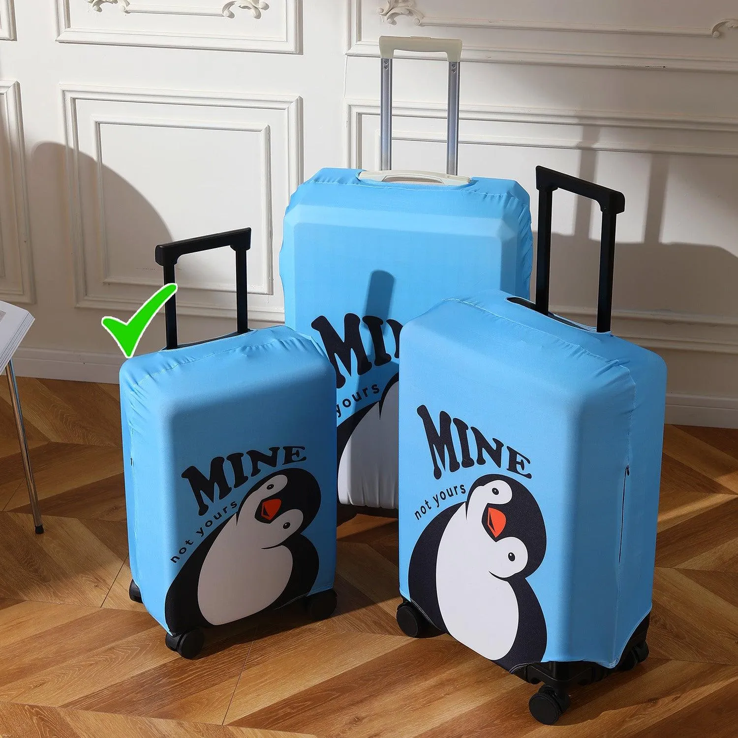 Durable 180 GSM Suitcase Covers S/M/L -Size for Trolley Suitcase, Blue Waddling Penguin