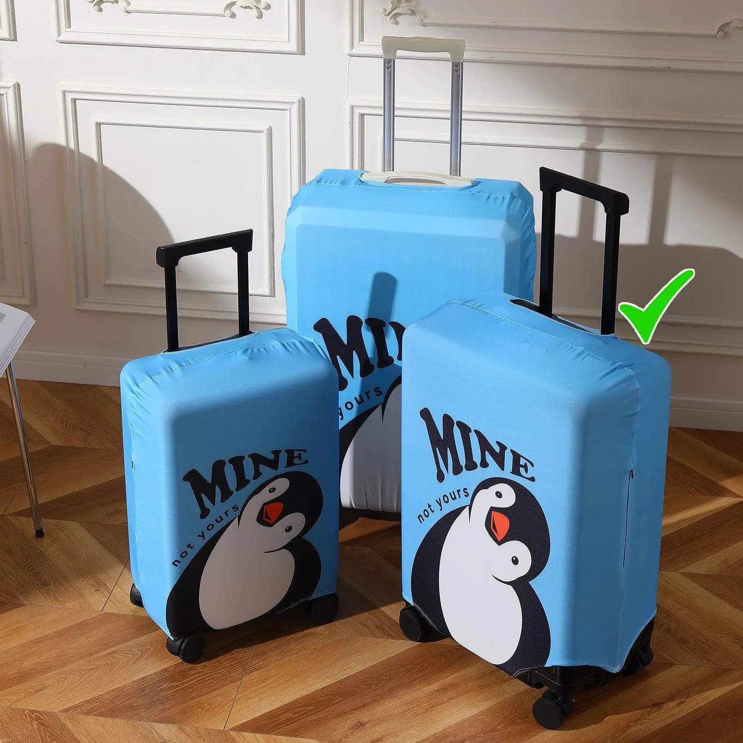 Durable 180 GSM Suitcase Covers S/M/L -Size for Trolley Suitcase, Blue Waddling Penguin