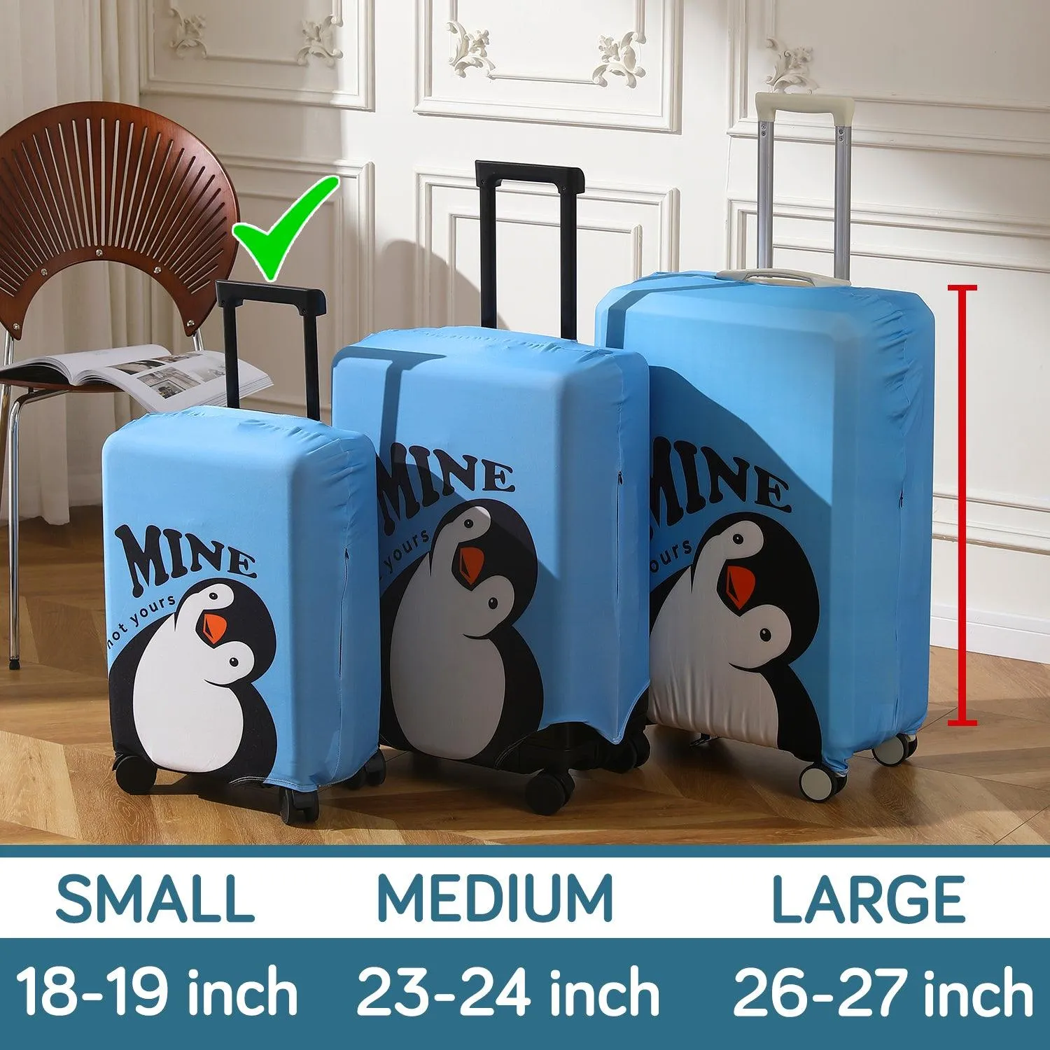 Durable 180 GSM Suitcase Covers S/M/L -Size for Trolley Suitcase, Blue Waddling Penguin