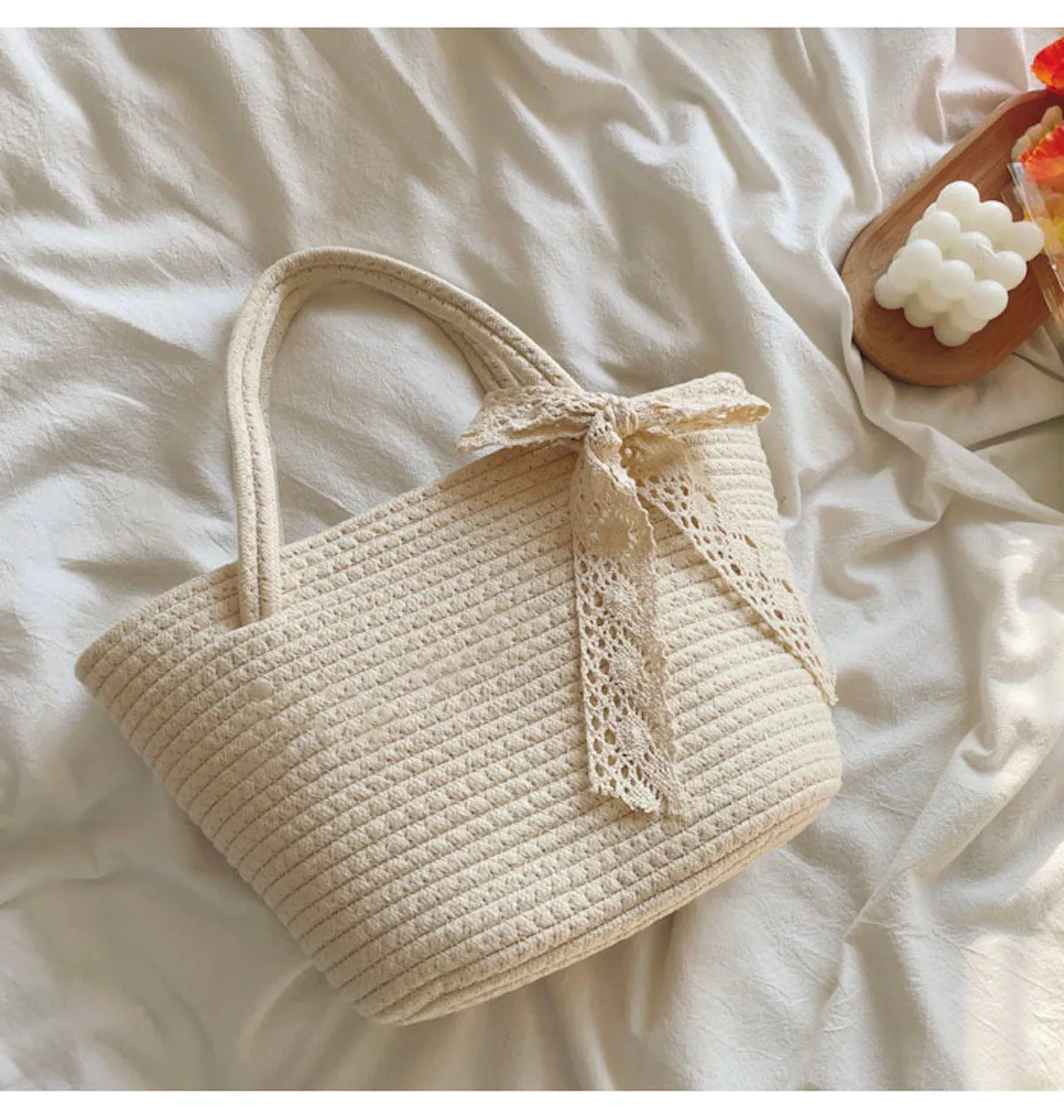 Elena Handbags Woven Cotton Basket Bag