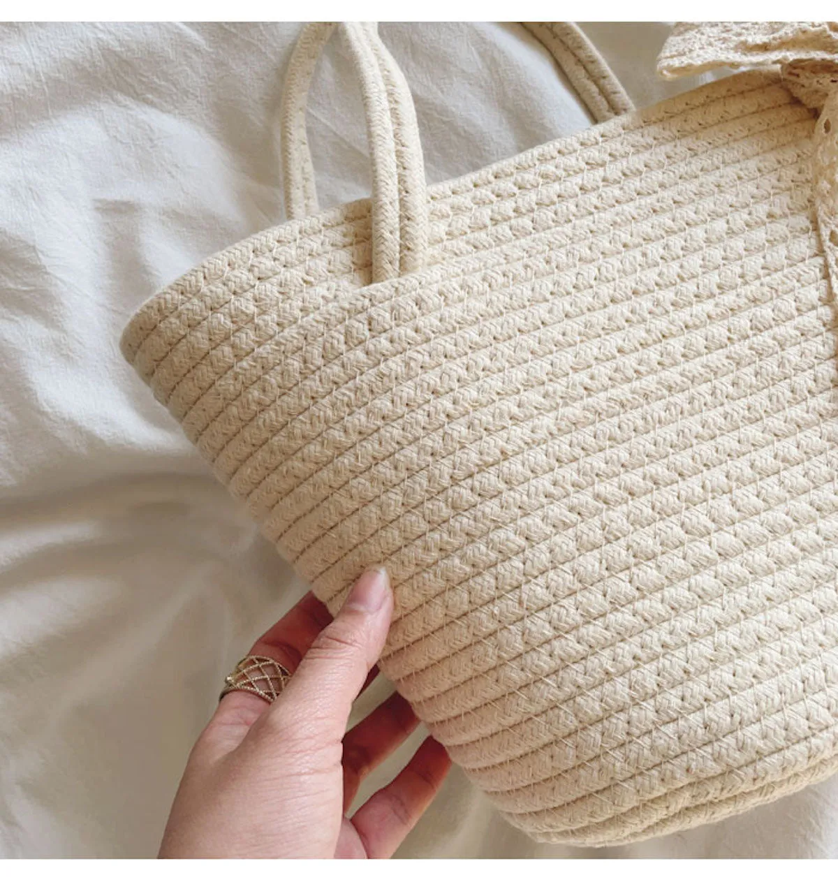 Elena Handbags Woven Cotton Basket Bag