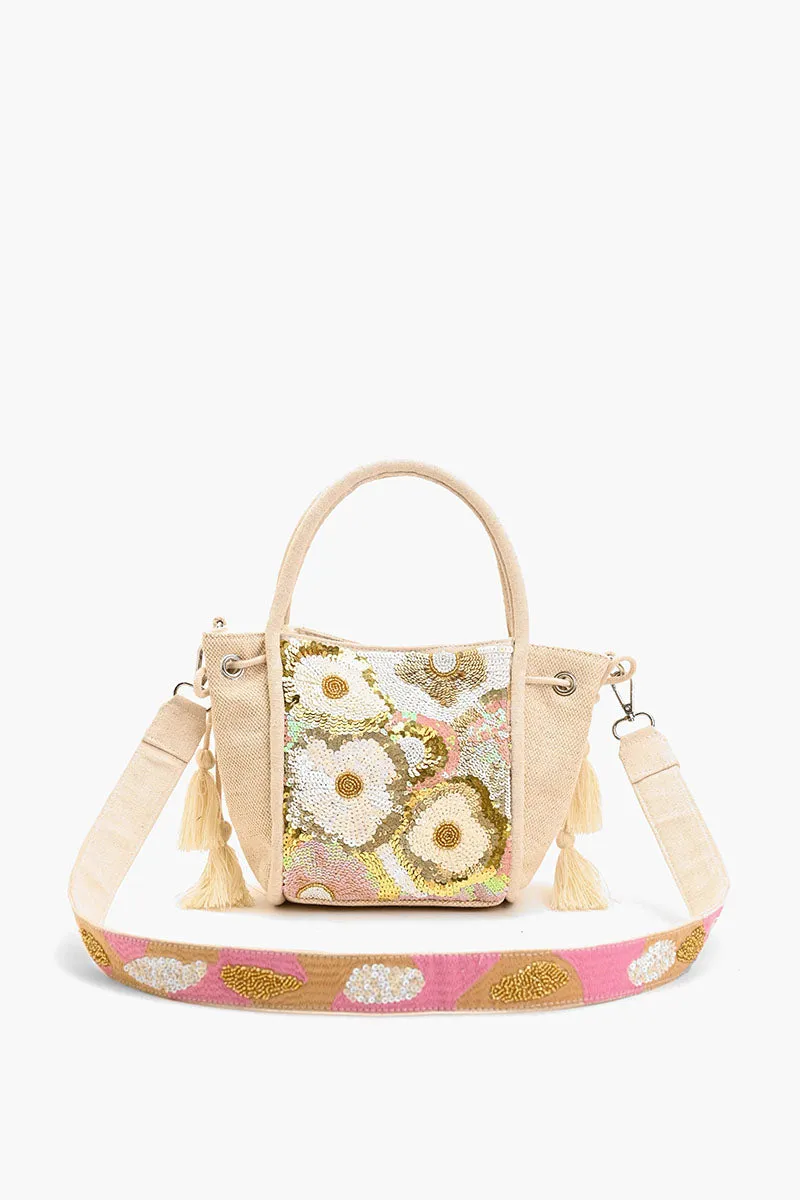 Embellished Top Handle Crossbody-Natural Floral