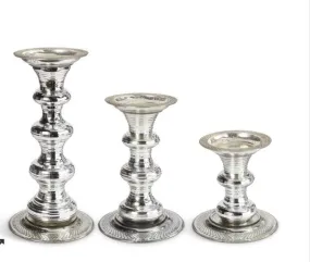 Embossed silver mercury glass candleholders