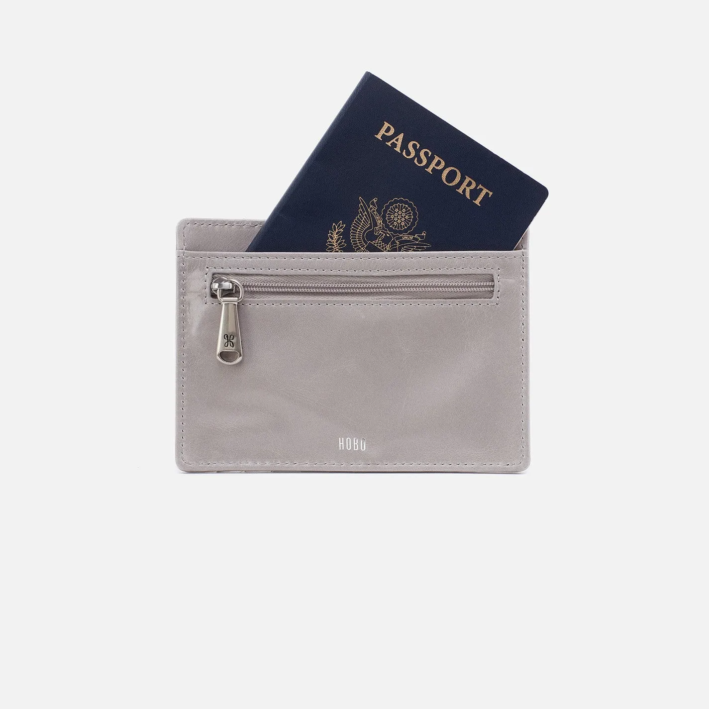 Euro Slide Card Case In Polished Leather - Light Grey