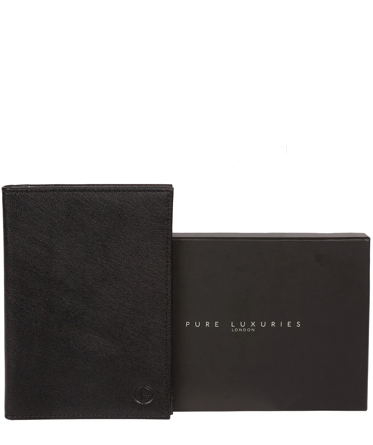 'Explore' Black Leather Passport Case