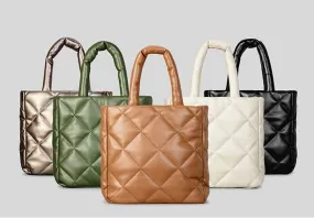 Faux -Leather Quilted Tote Bag