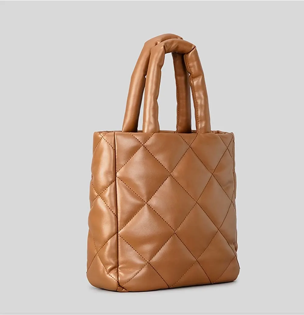 Faux -Leather Quilted Tote Bag