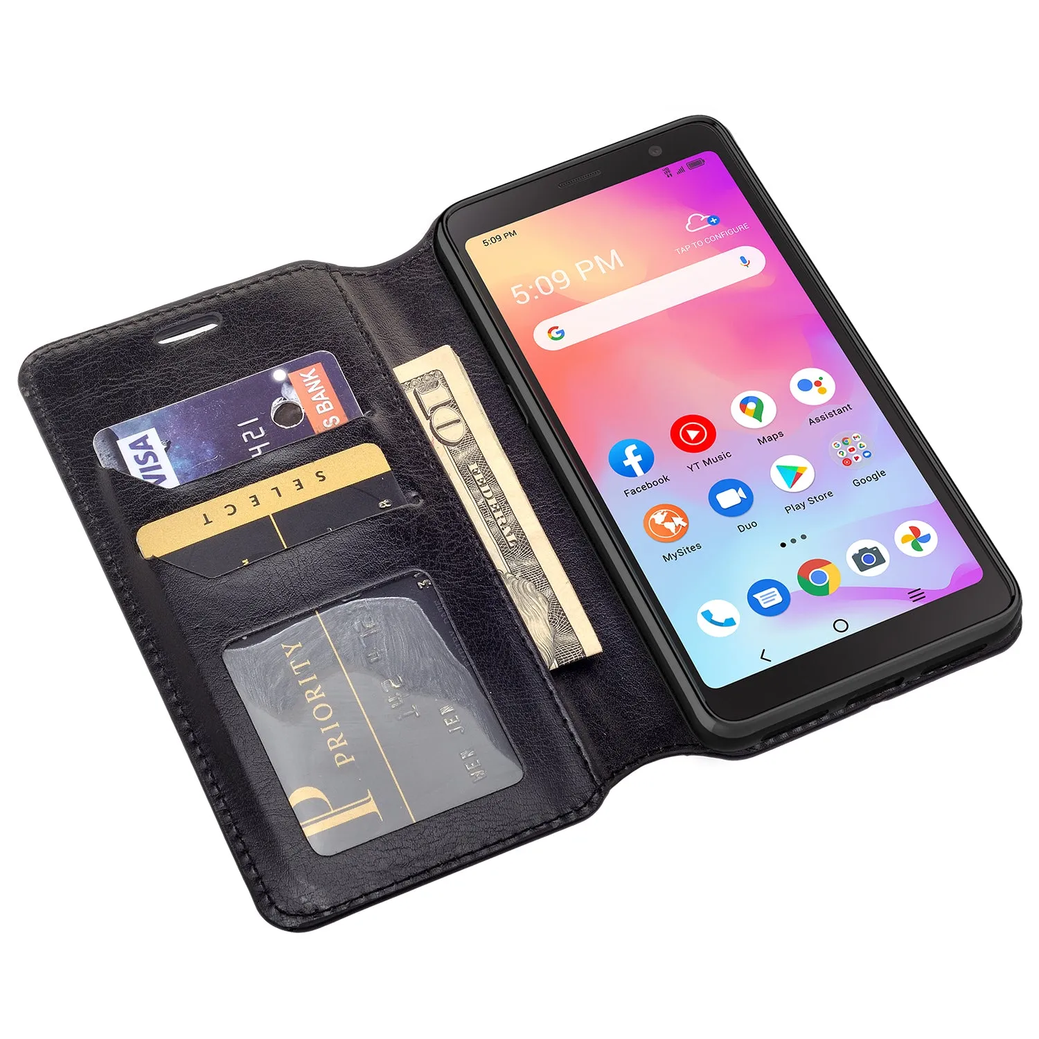 For TCL A3 Case, TCL A3 Wallet Case, Pu Leather Wallet Case [Kickstand] with ID & Credit Card Slots for TCL A3  - Black