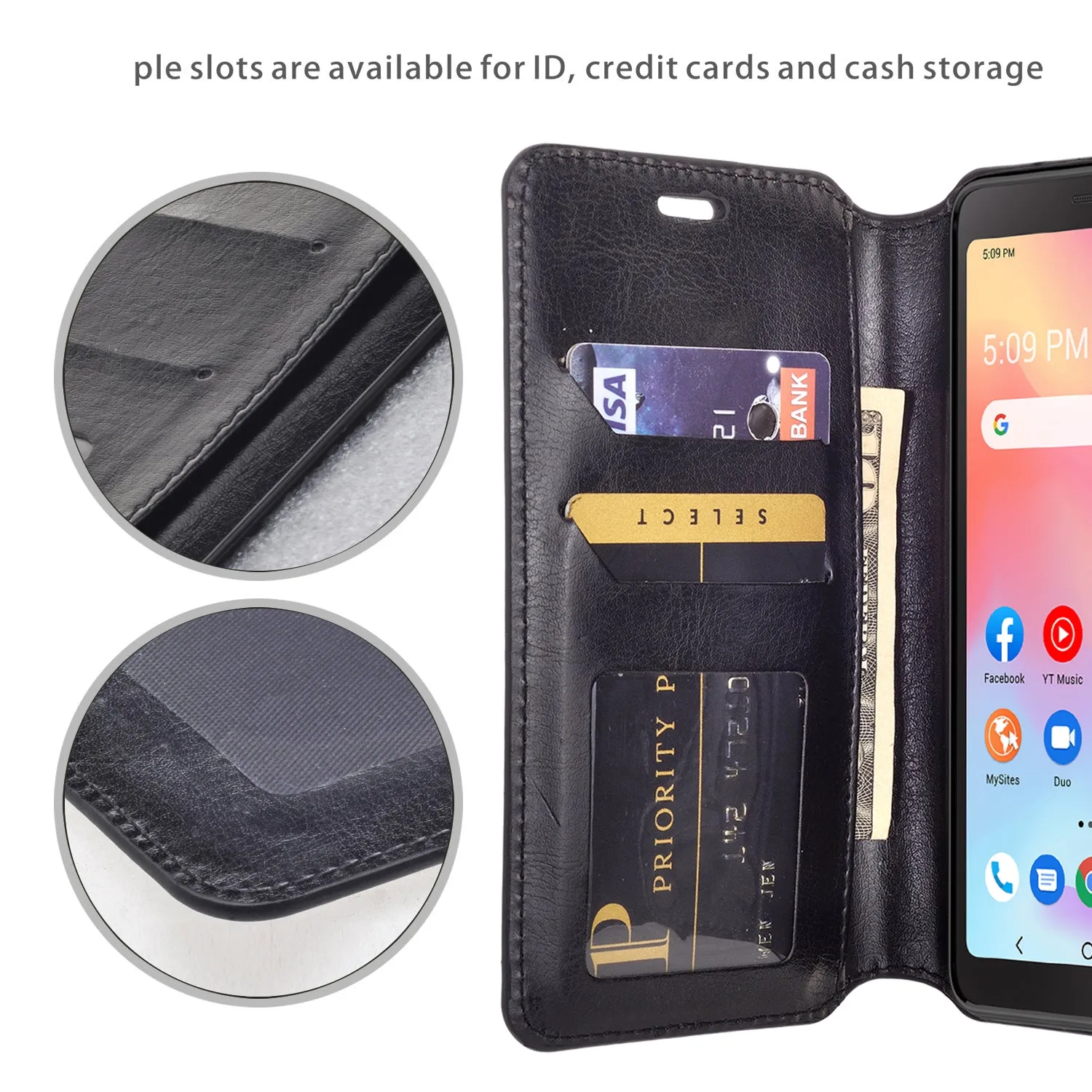 For TCL A3 Case, TCL A3 Wallet Case, Pu Leather Wallet Case [Kickstand] with ID & Credit Card Slots for TCL A3  - Black