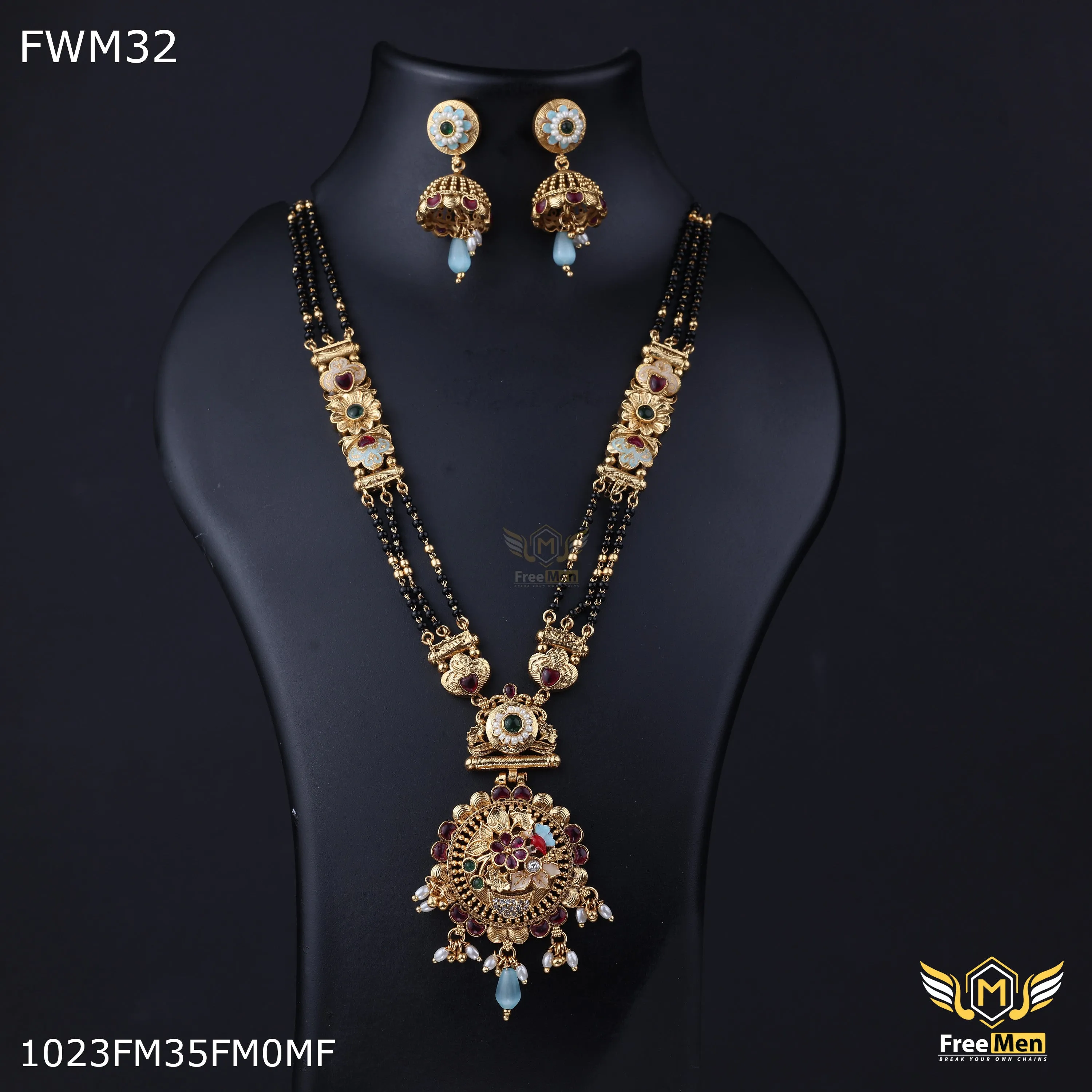 Freemen Antic Rajwadi Mangalsutra With Earring for women - FWGM032