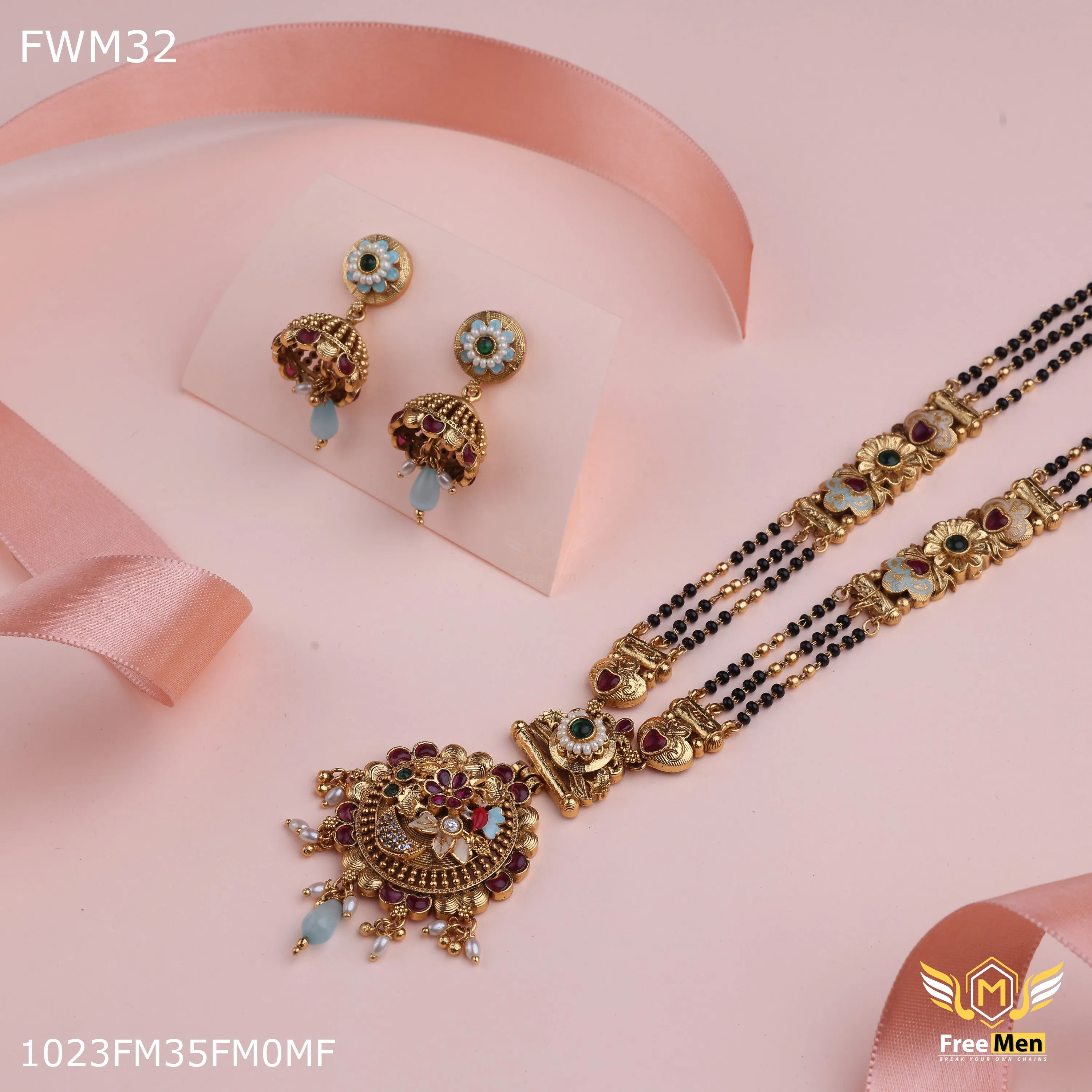 Freemen Antic Rajwadi Mangalsutra With Earring for women - FWGM032