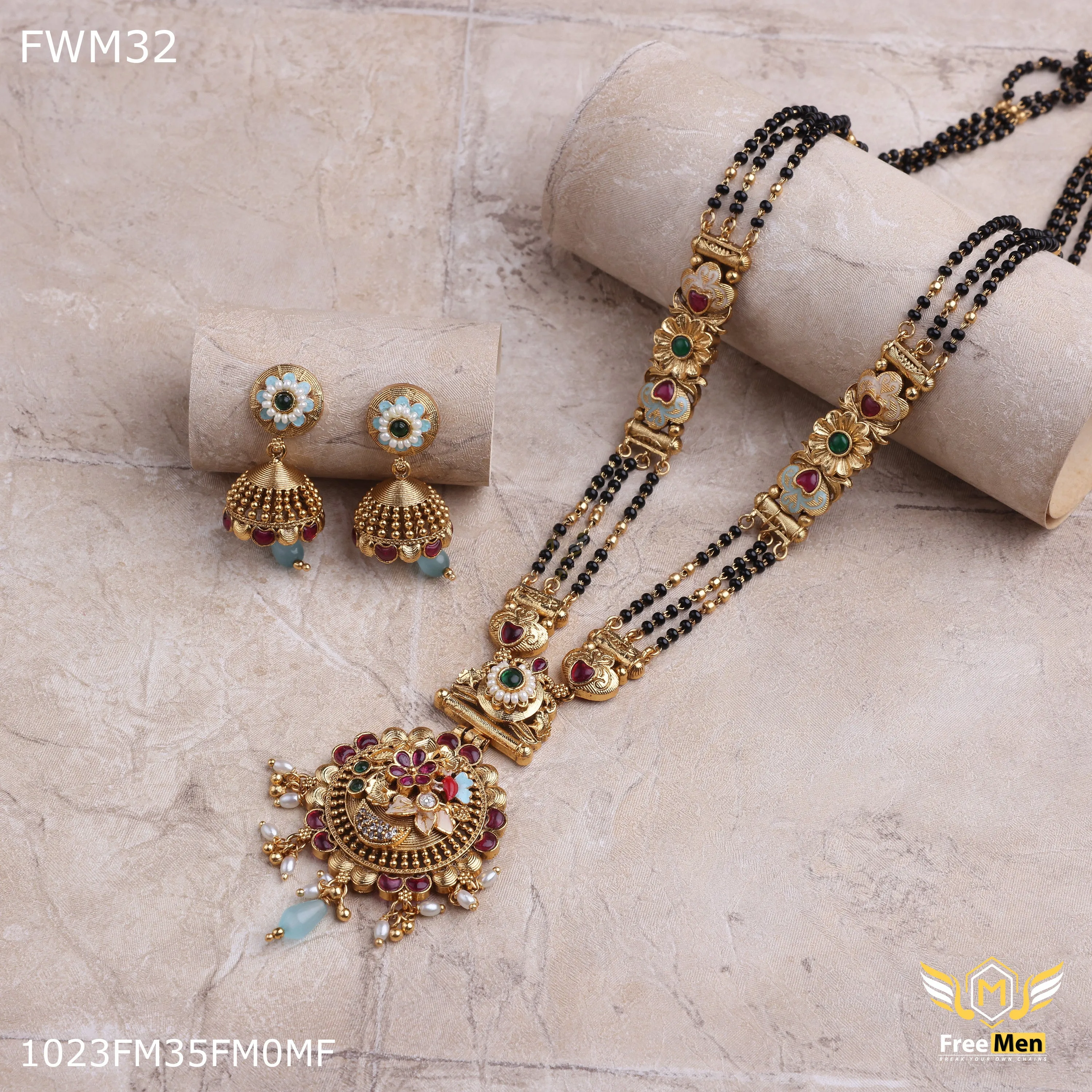 Freemen Antic Rajwadi Mangalsutra With Earring for women - FWGM032