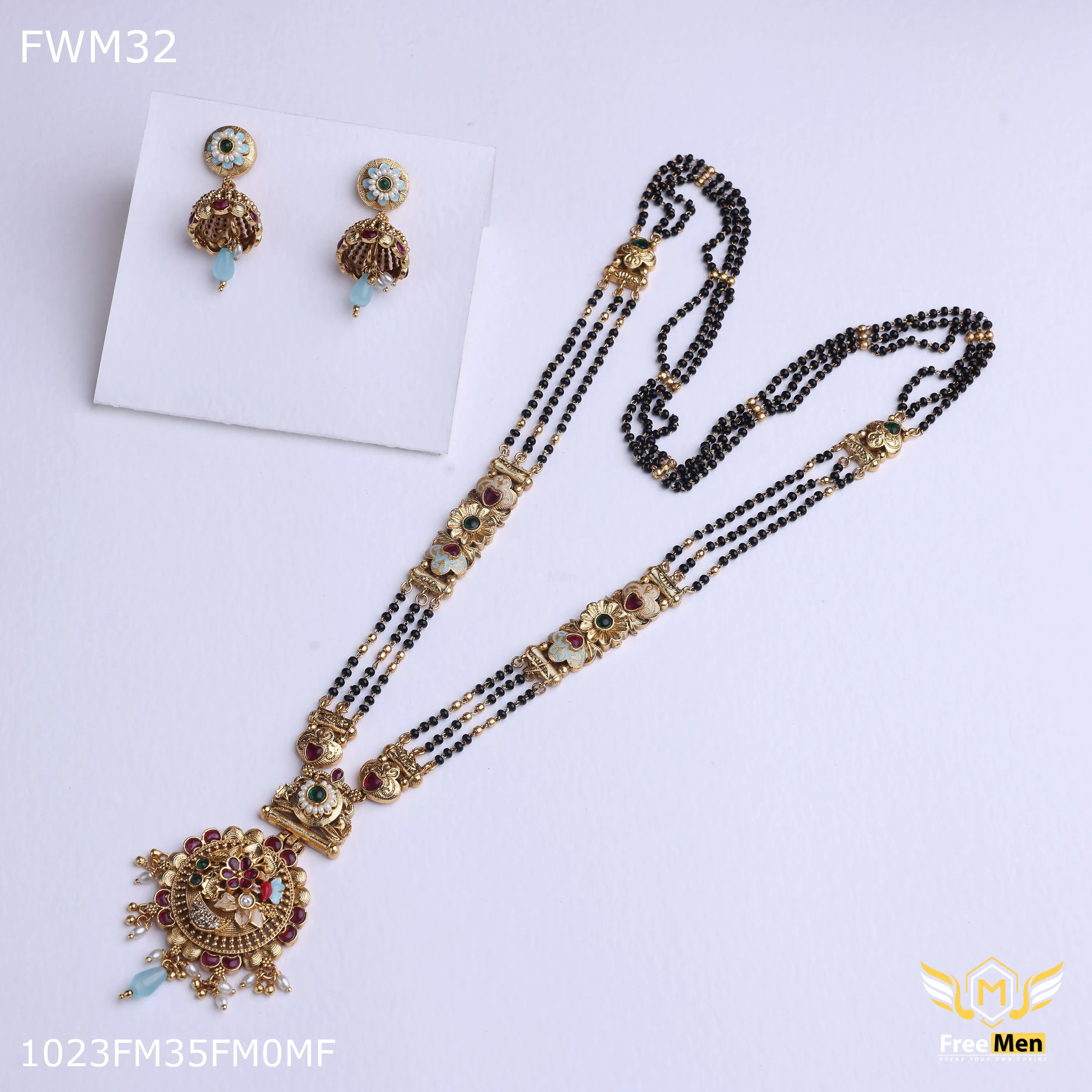 Freemen Antic Rajwadi Mangalsutra With Earring for women - FWGM032