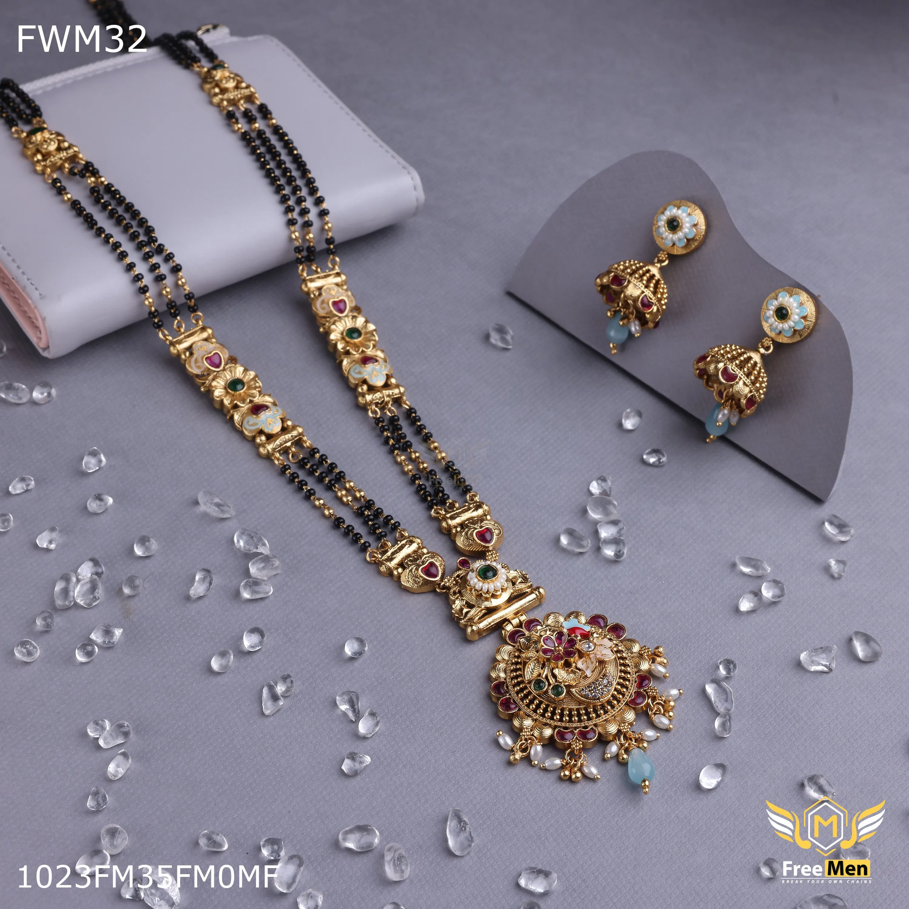 Freemen Antic Rajwadi Mangalsutra With Earring for women - FWGM032