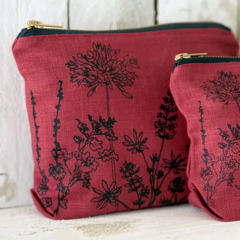 Garden Toiletry Bag ~ Raspberry Red Linen