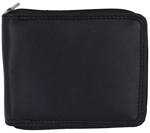 Genuine Cowhide Leather Mens Zipper Zip-Around Bifold Popular Card Holder Wallet !