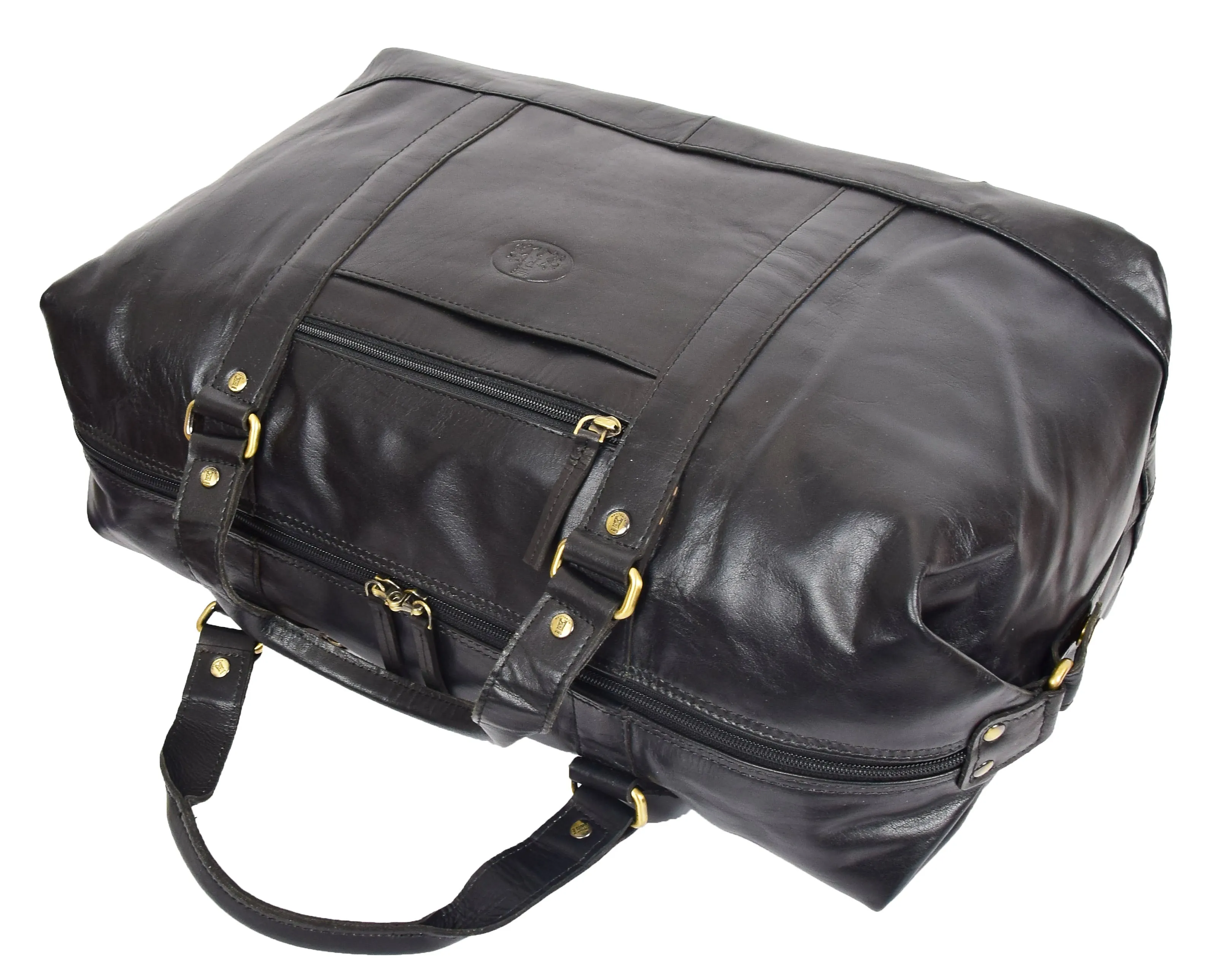 Genuine Leather Holdall Travel Duffle Weekend Cabin Size Bag York Black