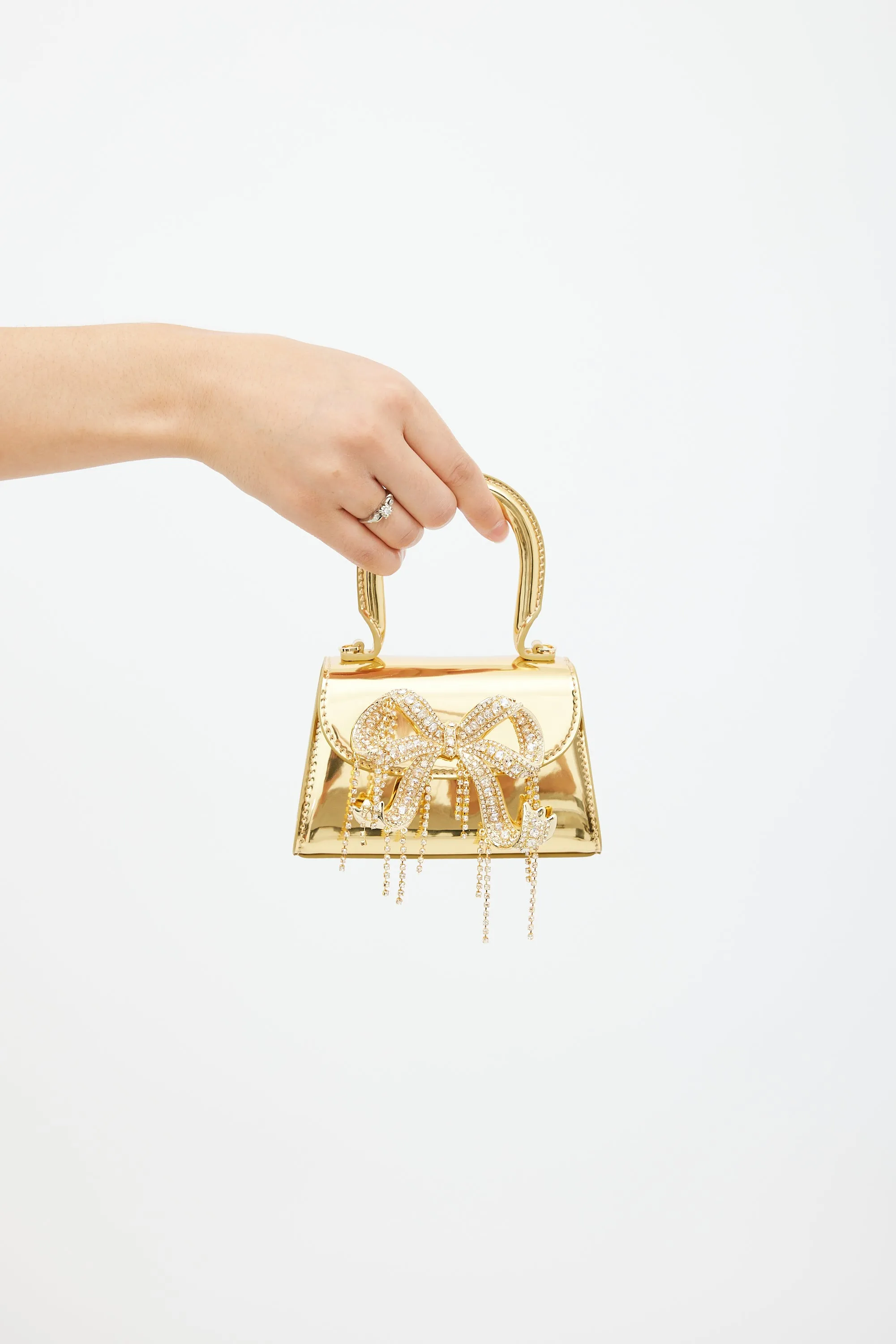 Gold Metallic Patent Micro Bow Bag