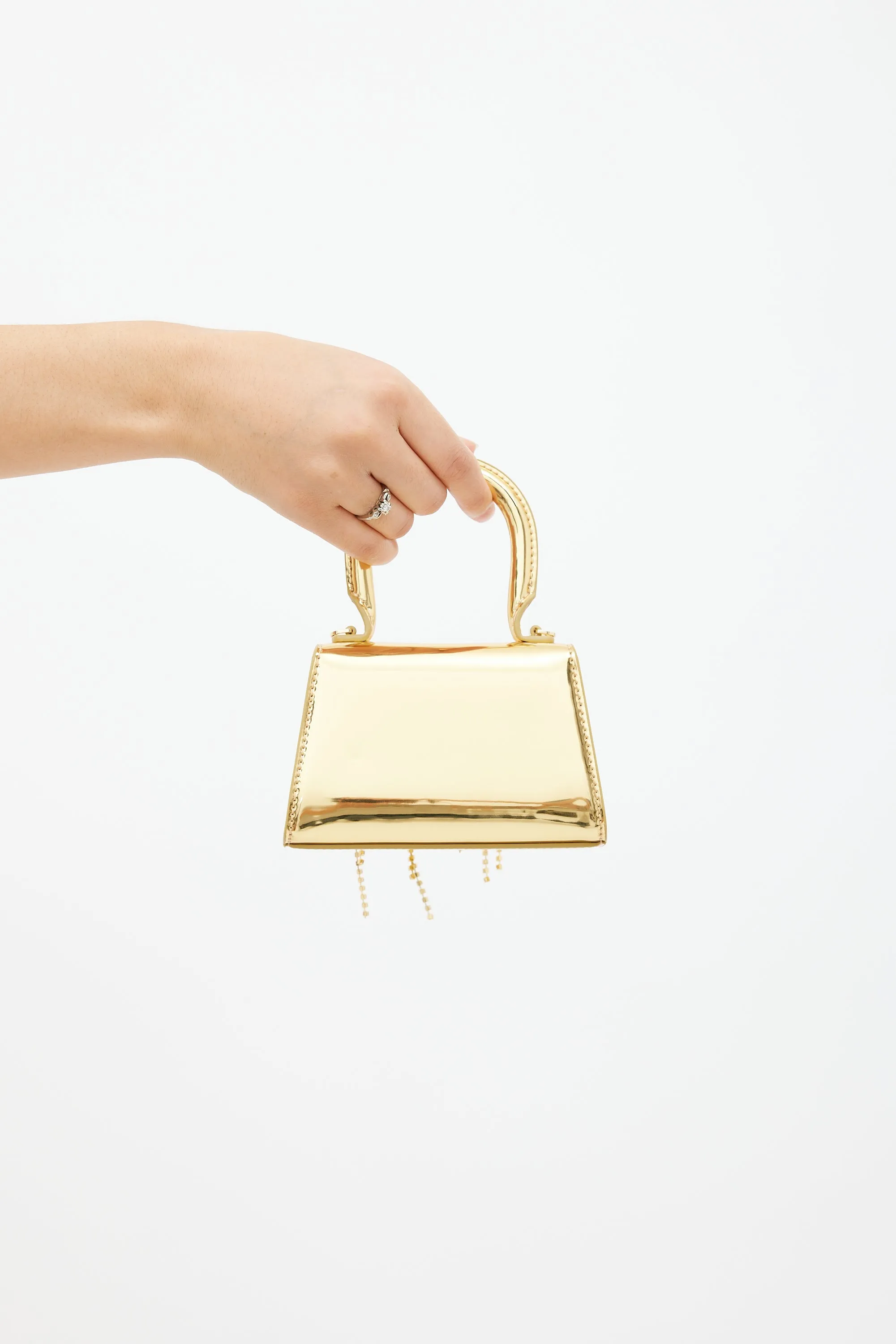 Gold Metallic Patent Micro Bow Bag