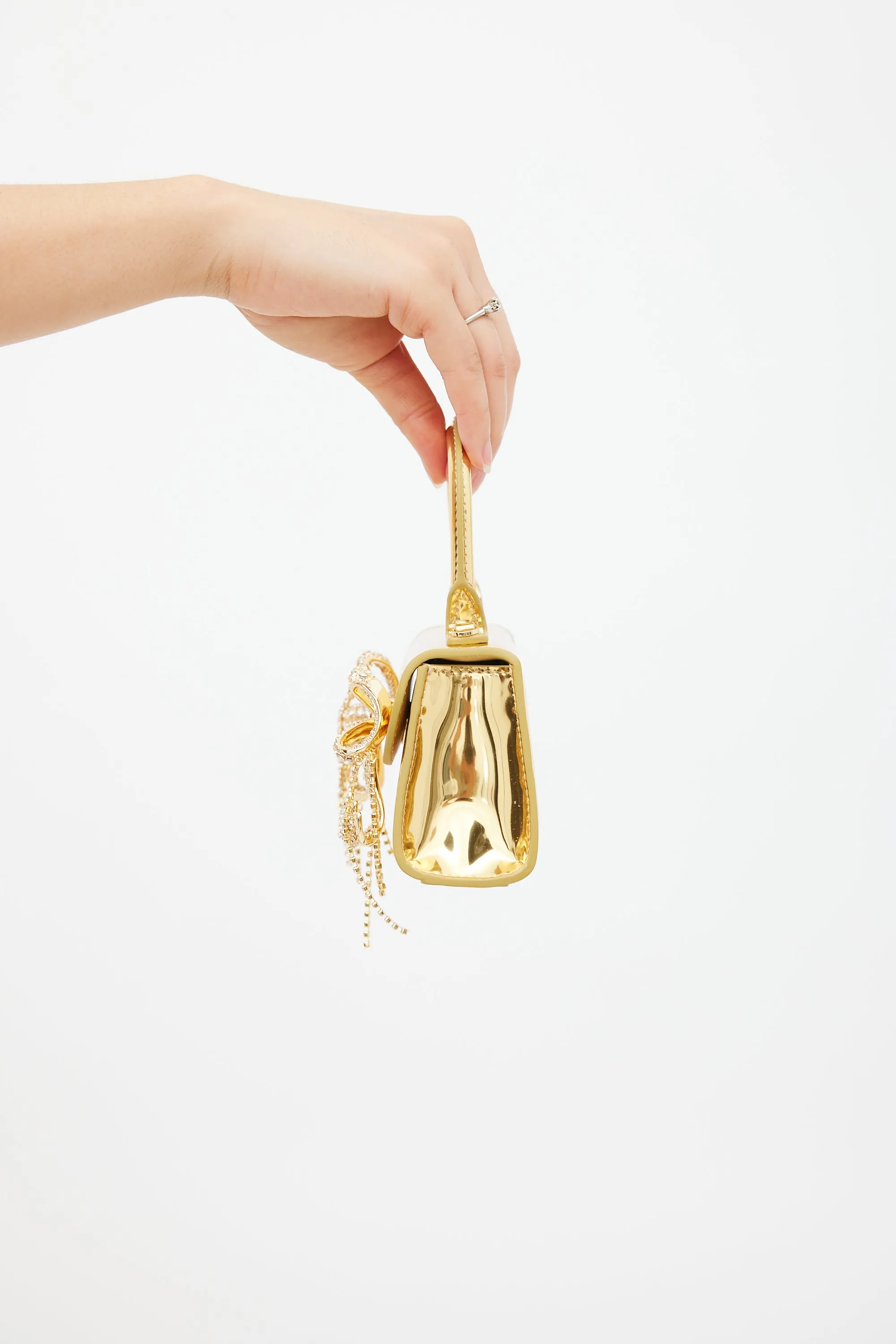 Gold Metallic Patent Micro Bow Bag