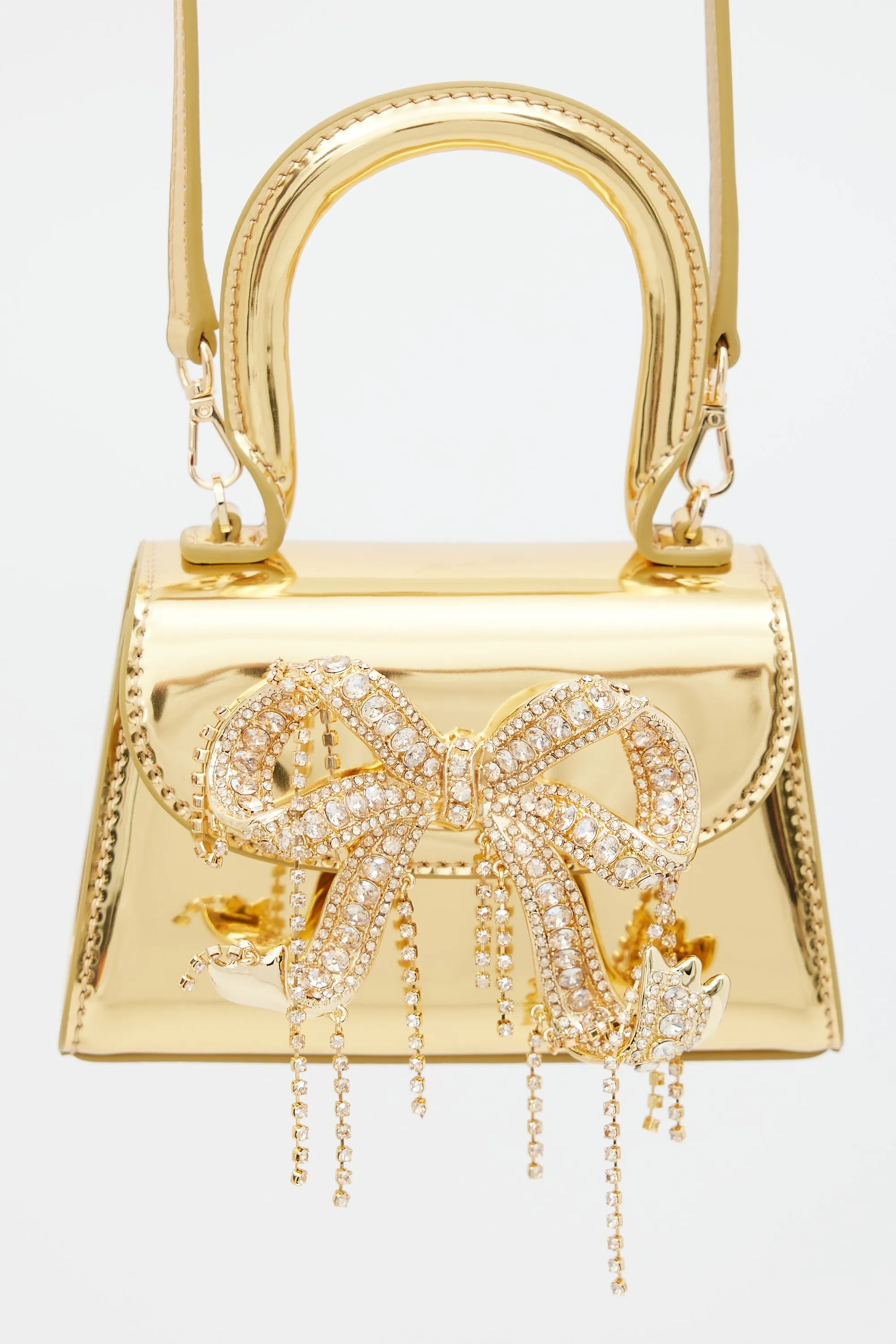 Gold Metallic Patent Micro Bow Bag