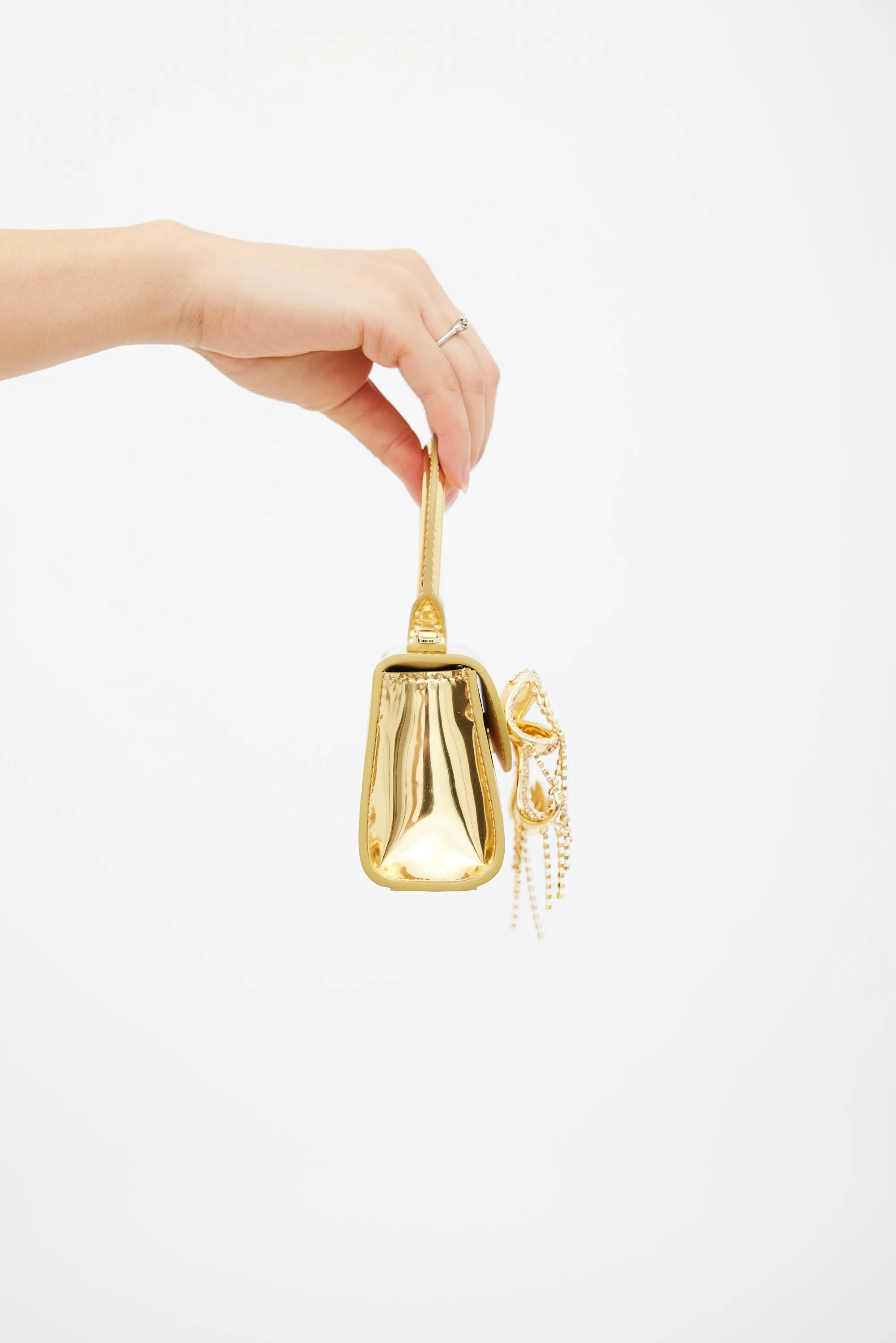 Gold Metallic Patent Micro Bow Bag