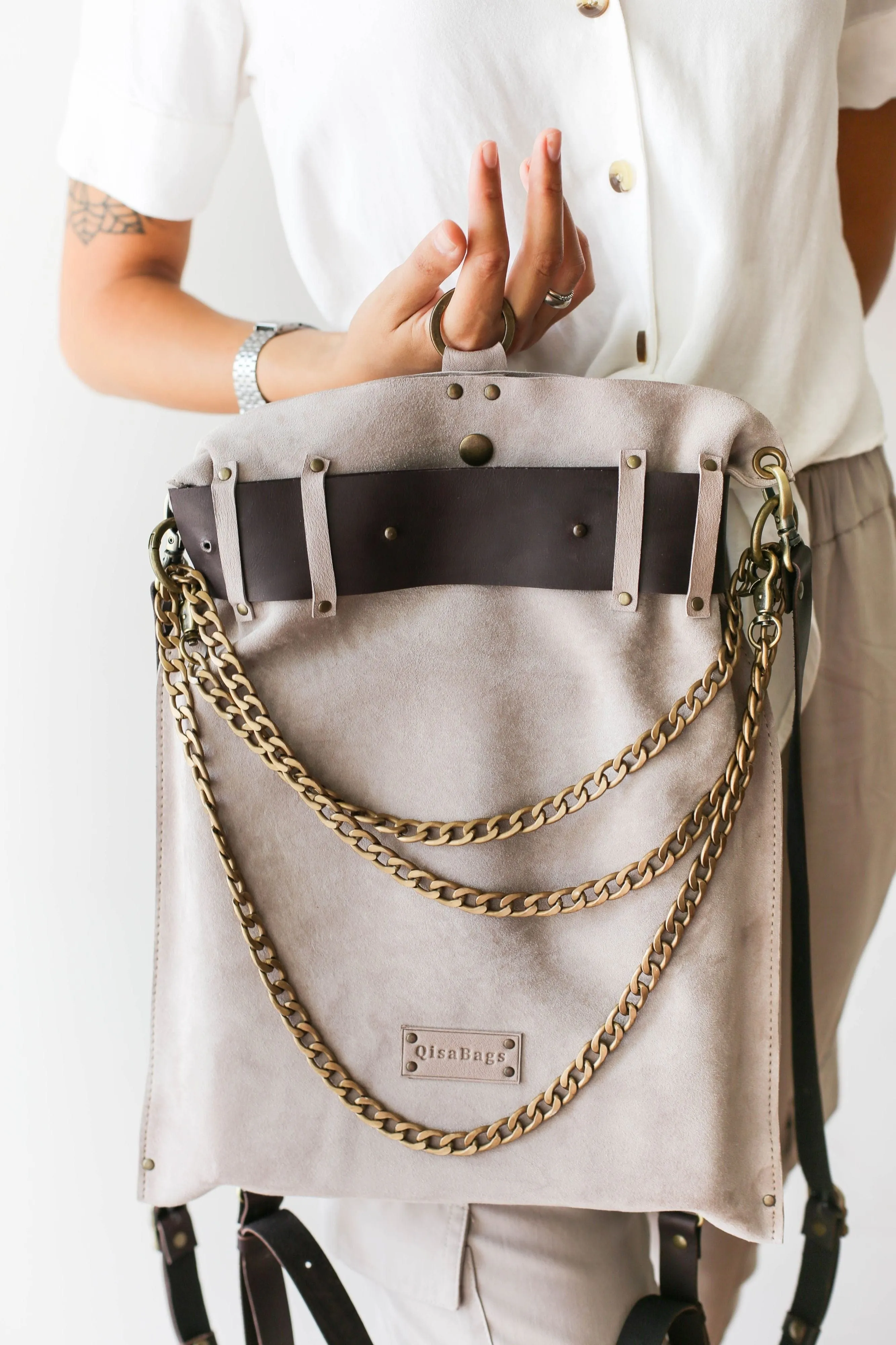 Gray Designer Backpack Purse (dual color)