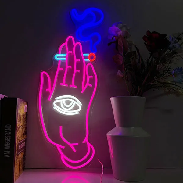 Hand Eye Smoking Neon Wall Art