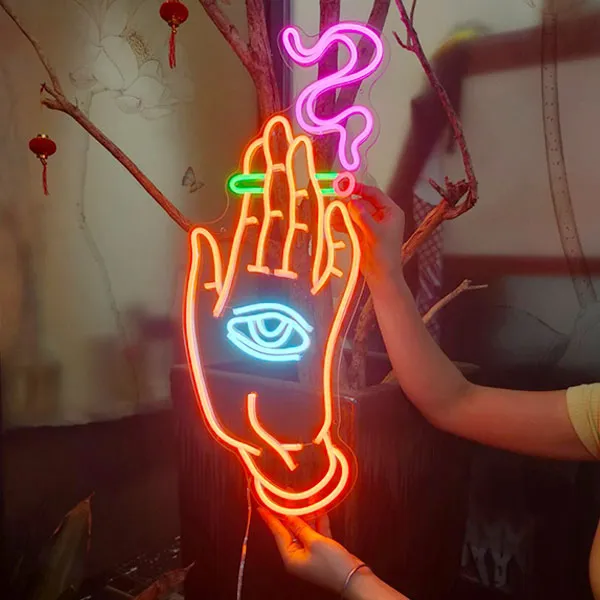 Hand Eye Smoking Neon Wall Art