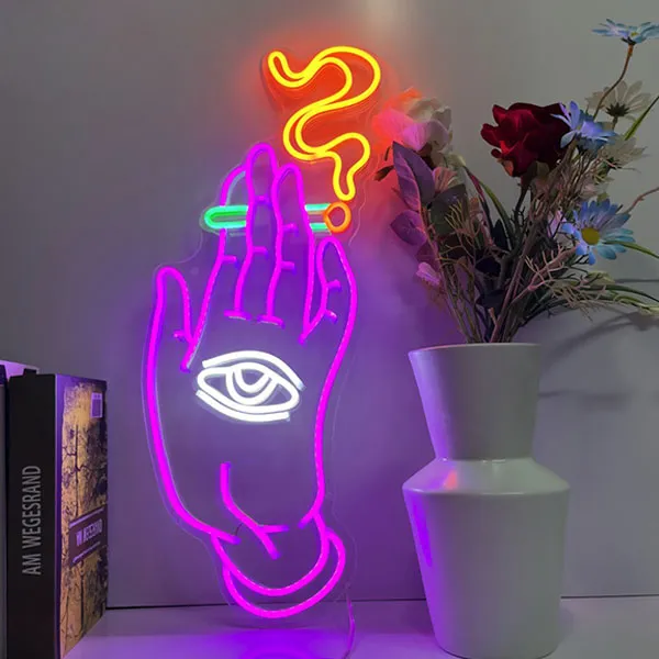 Hand Eye Smoking Neon Wall Art