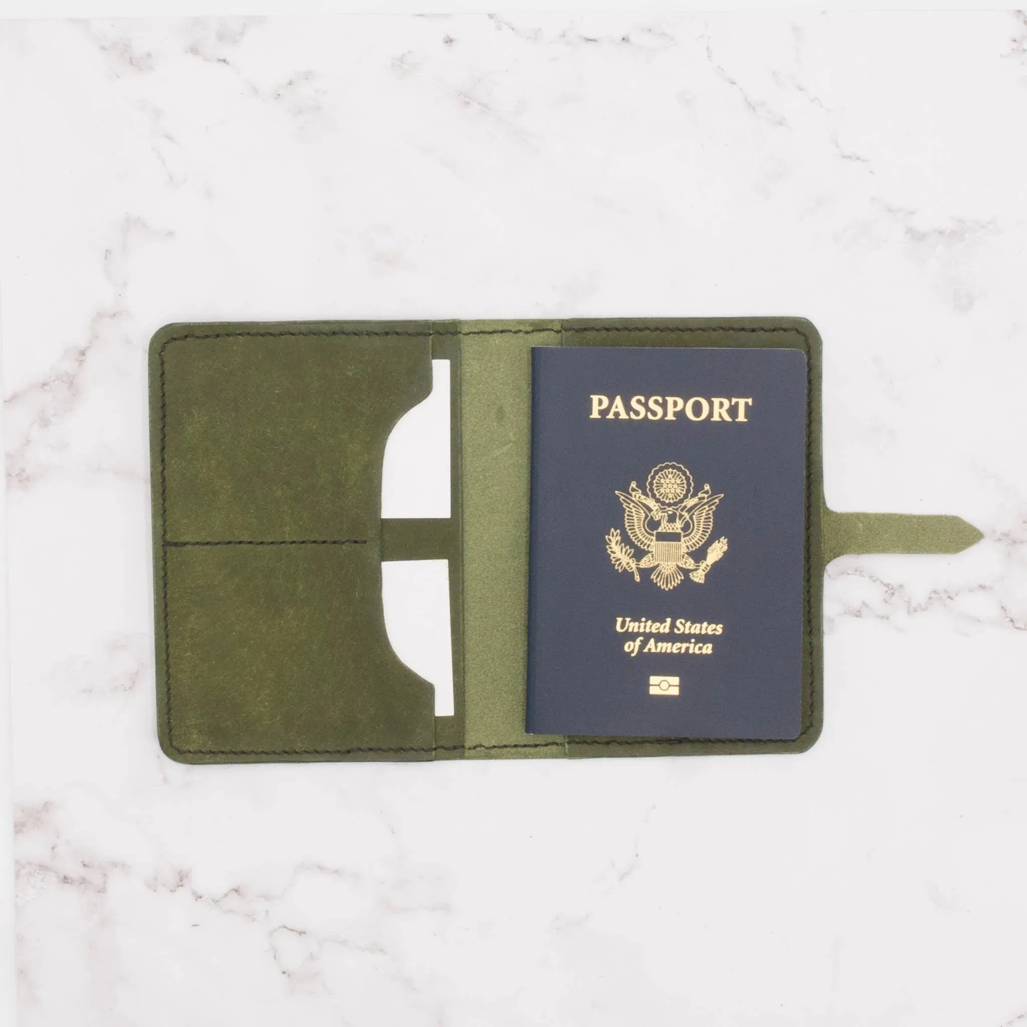 Handcrafted Leather Passport Cover  - Olive Green