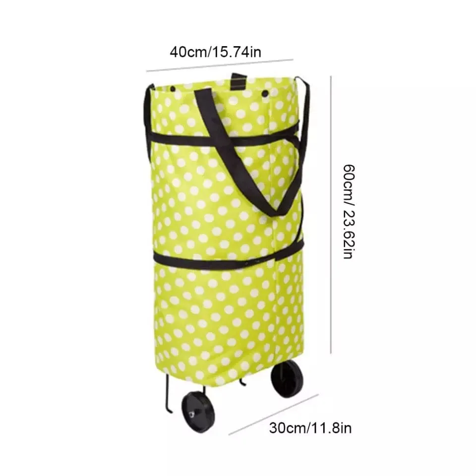 High Capacity Food Shopping Bag, Shopping Trolley Cart Handbag With 2 Wheels, Folding Shopping Pull Trolley Shopping Bag, Large Capacity Waterproof Oxford Cloth Foldable Shopping Trolley Wheel Bag